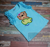 Girl Otter with fish appliqué machine embroidery design