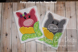 Girl Pig eating corn appliqué embroidery design