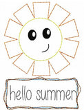Hello Summer saying sun shabby chic bean stitch appliqué machine embroidery design