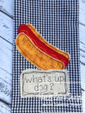 whats up dog? saying hot dog shabby chic bean stitch appliqué machine embroidery design