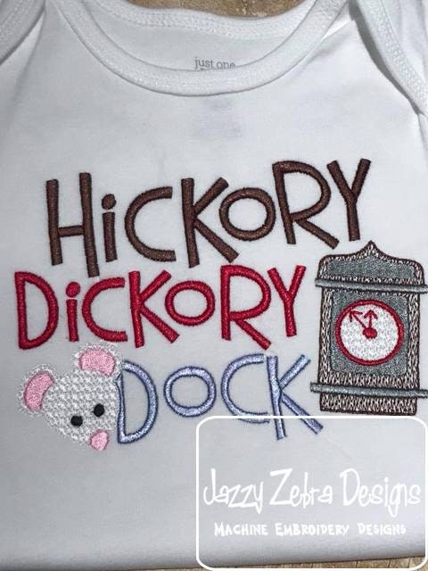 Hickory Dickory Dock saying mouse and clock sketch and satin stitch machine embroidery design