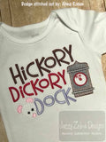 Hickory Dickory Dock saying mouse and clock sketch and satin stitch machine embroidery design