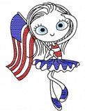 Swirly girl with flag patriotic 4th of July sketch machine embroidery design