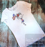 Swirly girl holding flag 4th of July patriotic sketch machine embroidery design