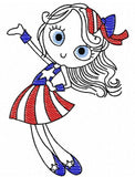 Swirly girl patriotic 4th of July sketch machine embroidery design