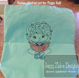 Girl reading book sketch machine embroidery design