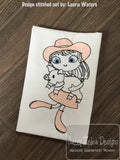 Swirly girl with pig sketch machine embroidery design