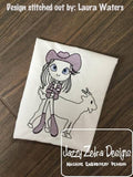 Swirly girl with goat sketch machine embroidery design