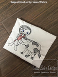 Swirly girl with cow sketch machine embroidery design