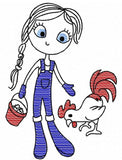 Swirly girl with chicken sketch machine embroidery design