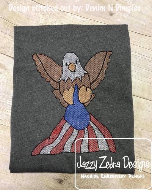 4th of July American bald Eagle with USA flag sketch machine embroidery design