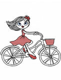 Swirly Girl Riding Bicycle Sketch Machine Embroidery Design