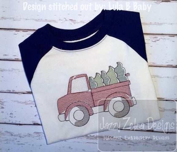 Truck with tree sketch machine embroidery design