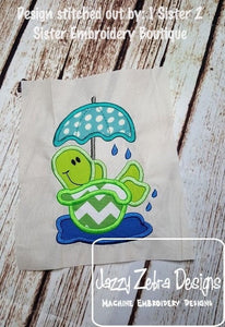 Turtle with umbrella appliqué machine embroidery design