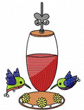 Humming birds and feeder sketch machine embroidery design