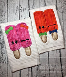 Boy Double Popsicle with faces appliqué machine embroidery design