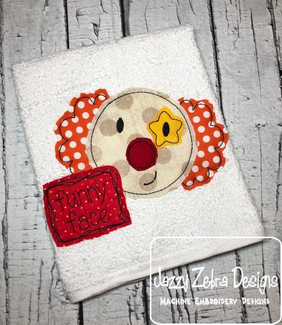 Funny face saying clown shabby chic bean stitch appliqué machine embroidery design