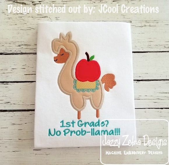 Llama with apple applique machine embroidery design