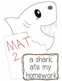 A shark ate my homework saying school work with shark shabby chic bean stitch applique machine embroidery design