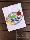 Back to school grade level apple and pencil applique machine embroidery design bundle
