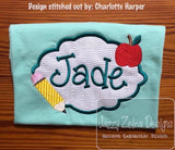 Back to school grade level apple and pencil applique machine embroidery design bundle