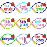 Back to school grade level apple and pencil applique machine embroidery design bundle