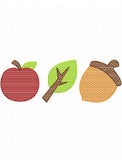 Fall trio, apple, leaf and acorn sketch machine embroidery design - fall embroidery design - apple - leaf embroidery - acorn embroidery