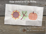Fall trio leaf, sunflower and pumpkin sketch machine embroidery design
