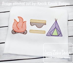 Camping trio sketch machine embroidery design