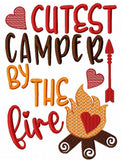 Cutest Camper By The Fire saying Camping machine embroidery design