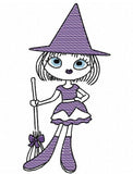 Swirly Girl Witch sketch machine embroidery design