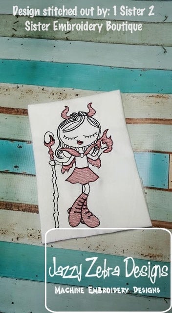 Swirly Girl Devil Sketch machine embroidery design