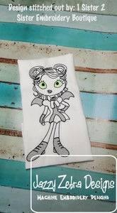 Swirly Girl Bat costume sketch machine embroidery design