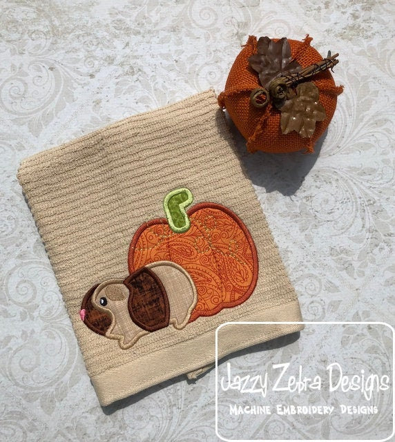 Guinea pig and pumpkin applique machine embroidery design