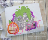 Witch's Cauldron With Pumpkin applique machine embroidery design
