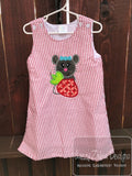 Girl Mouse with strawberry appliqué machine embroidery design