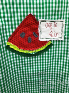One in a Melon saying watermelon shabby chic bean stitch applique machine embroidery design