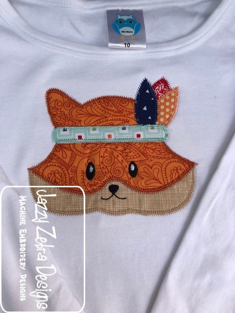 Tribal Fox vintage stitch applique machine embroidery design