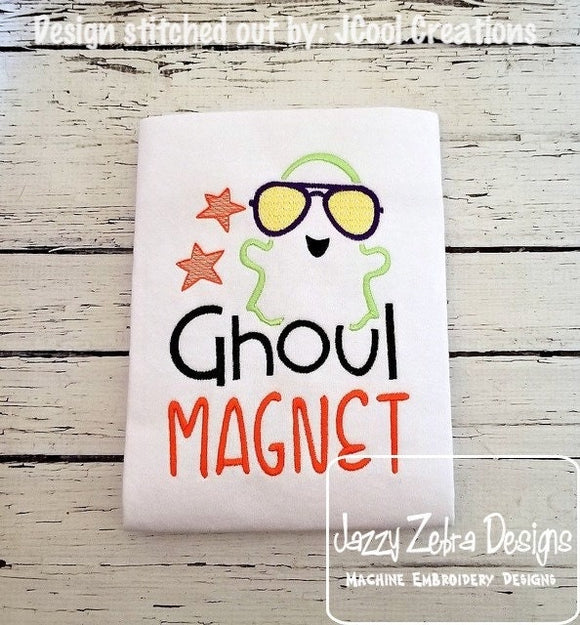 Ghoul magnet saying Halloween ghost machine embroidery design