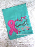 Hope Strengh Courage saying cancer awareness ribbon bean stitch raggedy edge appliqué machine embroidery design