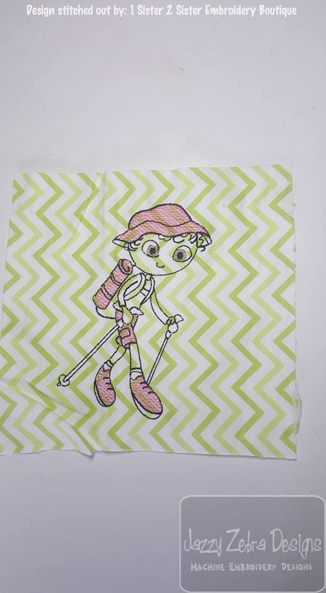Swirly Girl hiking sketch machine embroidery design – Jazzy Zebra