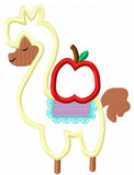 Llama with apple applique machine embroidery design