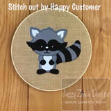 Raccoon vintage stitch appliqué machine embroidery design