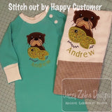 Otter with fish appliqué machine embroidery design