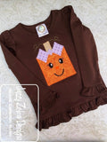 Square Pumpkin girl applique vintage stitch machine embroidery design