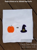 Halloween trio Pumpkin, Ghost And Witch's Hat vintage stitch applique machine embroidery design