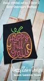 Happy Fall Y'all saying with motif filled pumpkin machine embroidery design