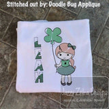 St. Patricks Day girl with clover balloon sketch machine embroidery design