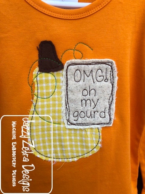 OMG! Oh My Gourd saying Fall Shabby Chic Bean Stitch Applique Machine Embroidery Design
