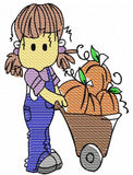 Girl With Cart Of Pumpkins Sketch Machine Embroidery Design